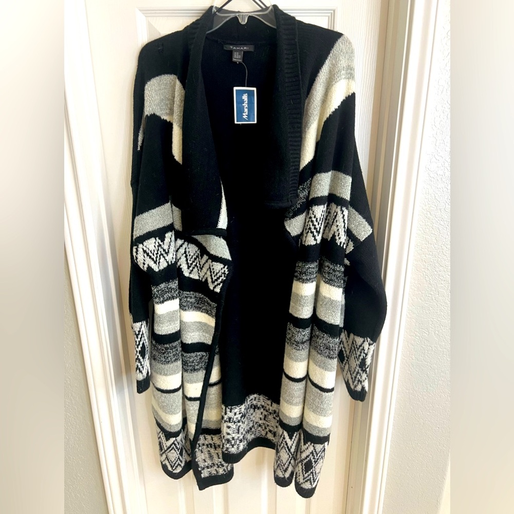 Tahari Black and Cream Cardigan Sweater